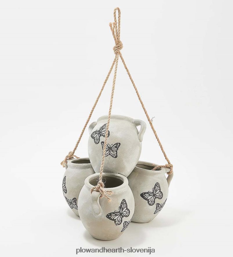 viseči vintage sadilnik s štirimi lončki - kačji pastirji terra cotta Plow & Hearth 2V46081002 dvorišče & vrt