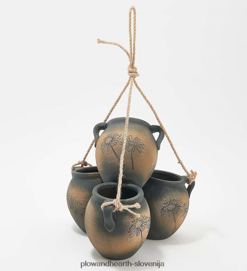viseči vintage sadilnik s štirimi lončki - kačji pastirji terra cotta Plow & Hearth 2V46081002 dvorišče & vrt