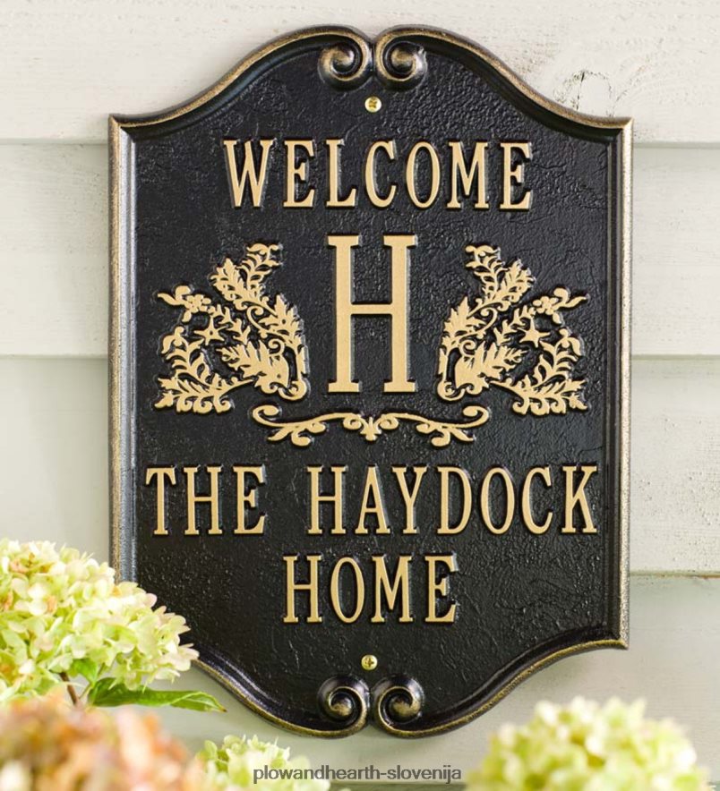 pozdravna plošča z monogramom iz litega aluminija - črna Plow & Hearth 2V4608715 dvorišče & vrt