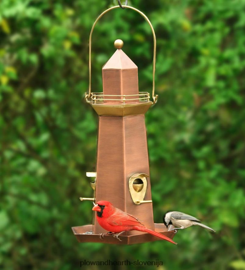 kovinska ptičja krmilnica za svetilnik z bakreno in medeninasto prevleko Plow & Hearth 2V4608817 dvorišče & vrt