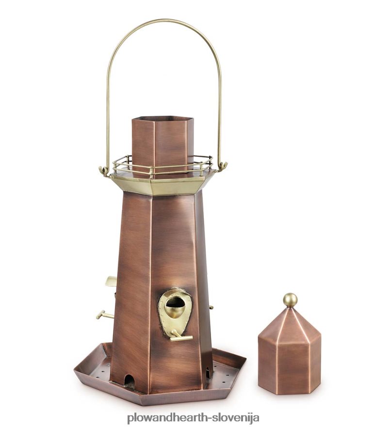kovinska ptičja krmilnica za svetilnik z bakreno in medeninasto prevleko Plow & Hearth 2V4608817 dvorišče & vrt