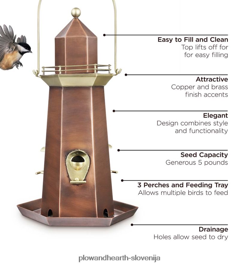 kovinska ptičja krmilnica za svetilnik z bakreno in medeninasto prevleko Plow & Hearth 2V4608817 dvorišče & vrt