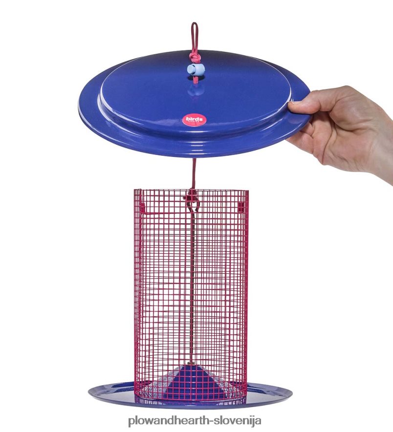 velika kovinska ptičja krmilnica s sončničnimi semeni - modra Plow & Hearth 2V4608777 dvorišče & vrt