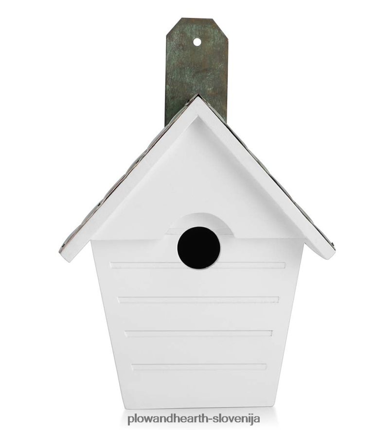 viseča ptičja hišica iz trdega lesa v slogu koče z bakreno streho rdeče barve Plow & Hearth 2V4608876 dvorišče & vrt