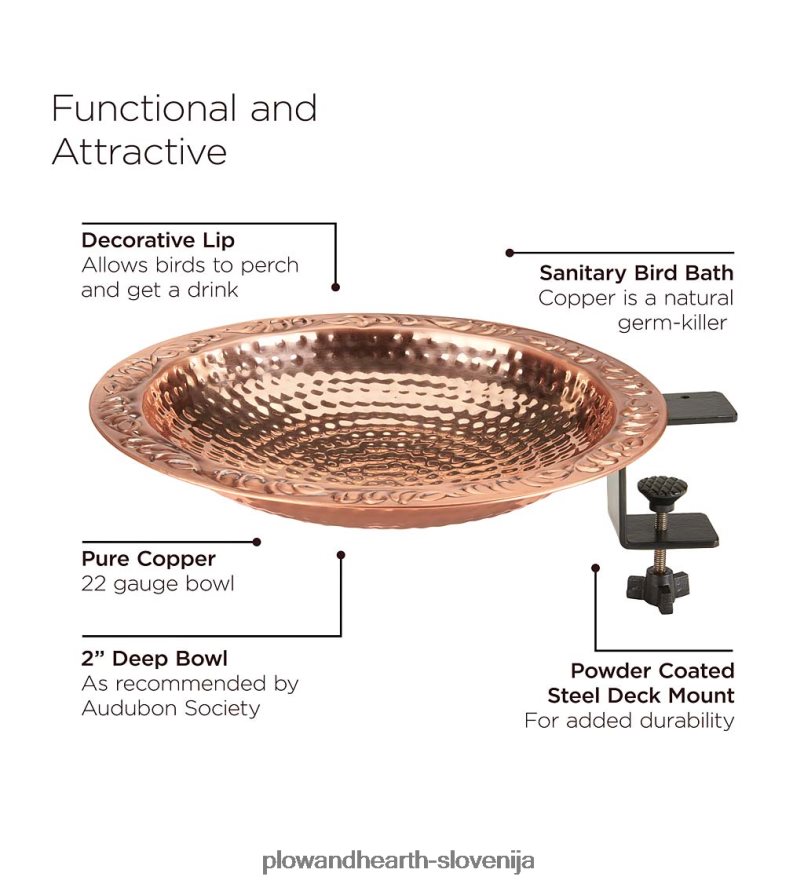 majhna bakrena ptičja kopel, nameščena na krovu Plow & Hearth 2V4608849 dvorišče & vrt