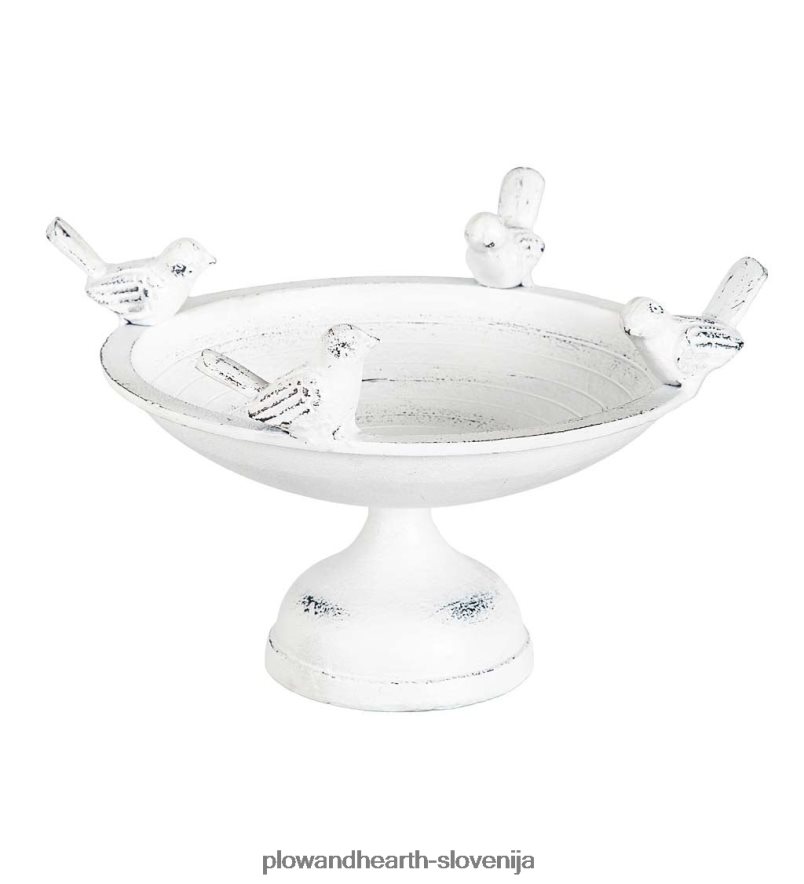 ptice na sedi kovinska namizna ptičja kopel - bela Plow & Hearth 2V4608837 dvorišče & vrt