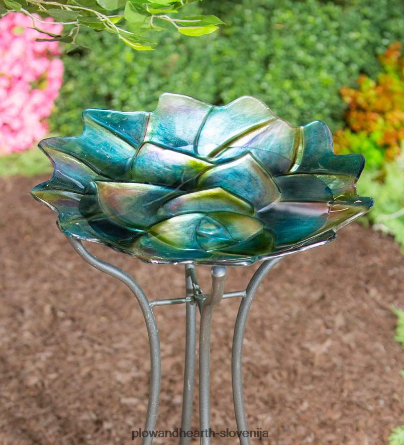 ročno poslikana in reliefna steklena sočna ptičja kad Plow & Hearth 2V4608857 dvorišče & vrt