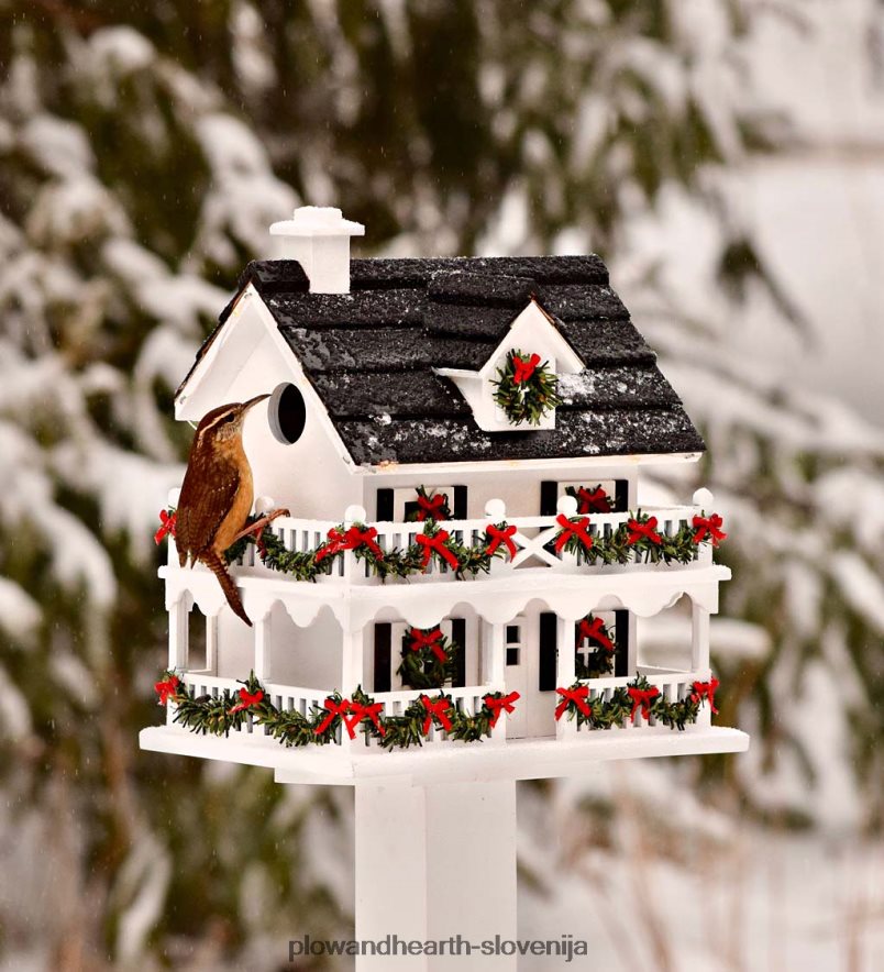 osvetljena počitniška kolonialna koča ptičja hišica in komplet palic za podstavek Plow & Hearth 2V460832 dvorišče & vrt