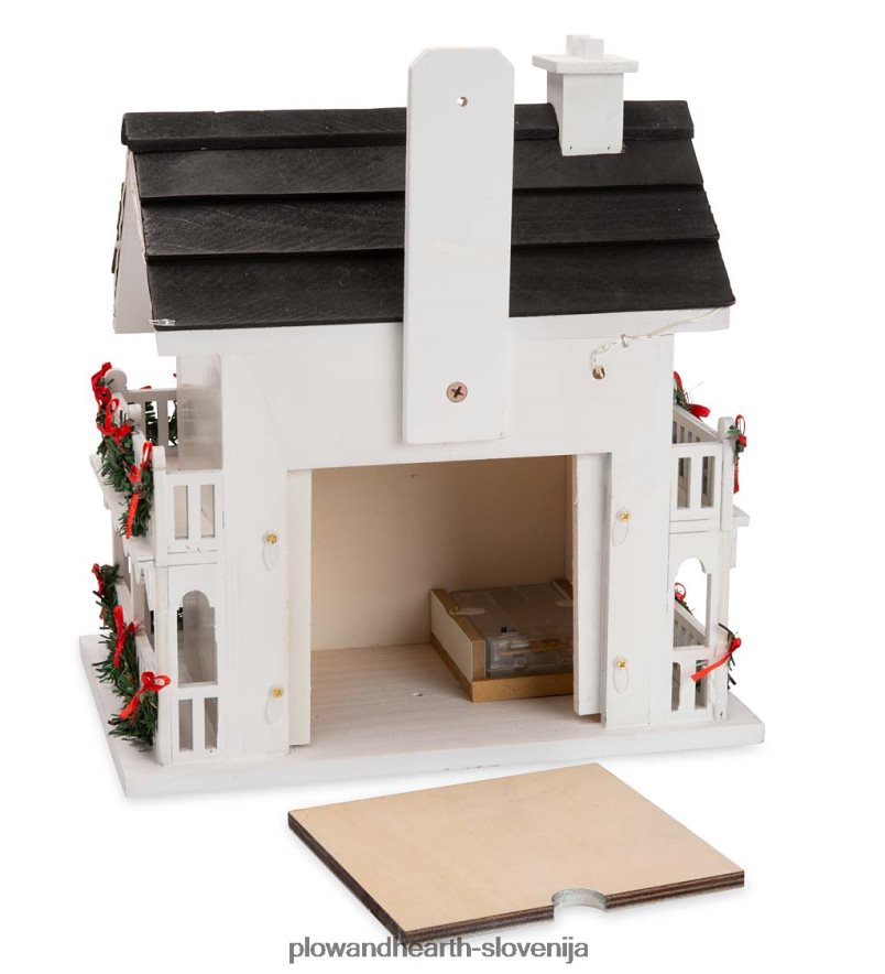 osvetljena počitniška kolonialna koča ptičja hišica in komplet palic za podstavek Plow & Hearth 2V460832 dvorišče & vrt