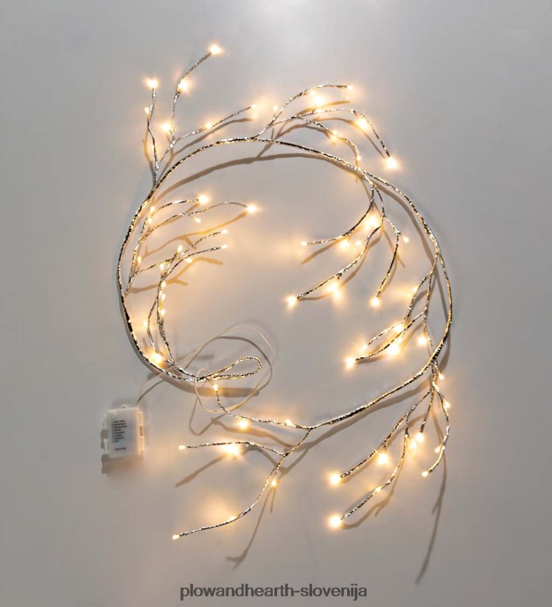 srebrna kovinska girlanda za notranjo/zunanjo uporabo z lučkami z dvojno funkcijo Plow & Hearth 2V460829 dvorišče & vrt