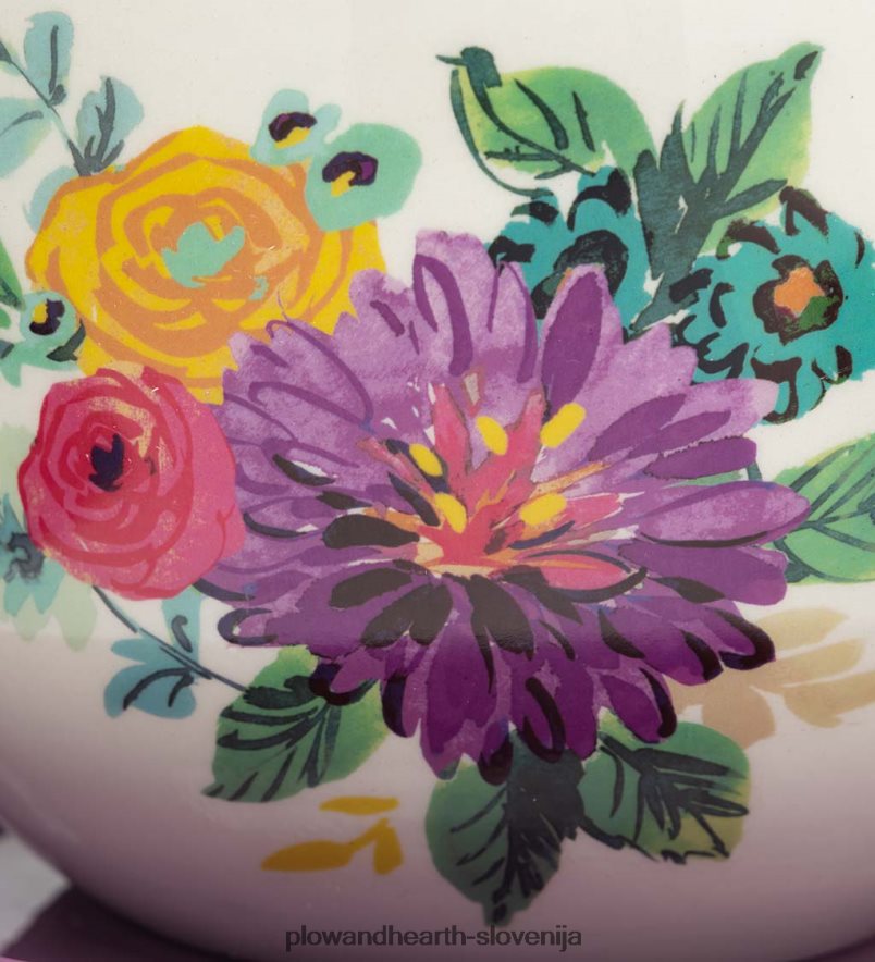 keramična cvetlična skodelica čaja za notranjo/zunanjo uporabo s krožničkom - roza Plow & Hearth 2V4608117 dvorišče & vrt