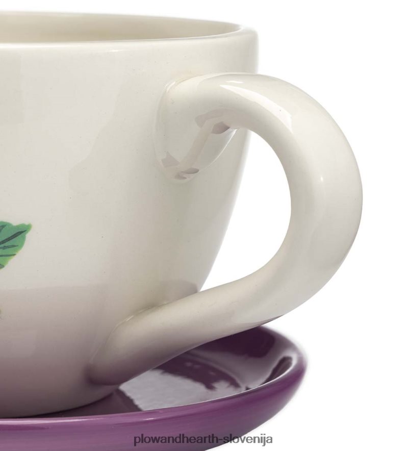 keramična cvetlična skodelica čaja za notranjo/zunanjo uporabo s krožničkom - roza Plow & Hearth 2V4608117 dvorišče & vrt