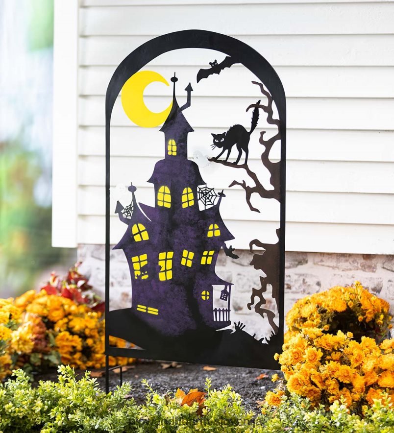 kovinske rešetke za noč čarovnic v dizajnu hiš čarovnic in hiš s straši - hiša s straši Plow & Hearth 2V4608203 dvorišče & vrt
