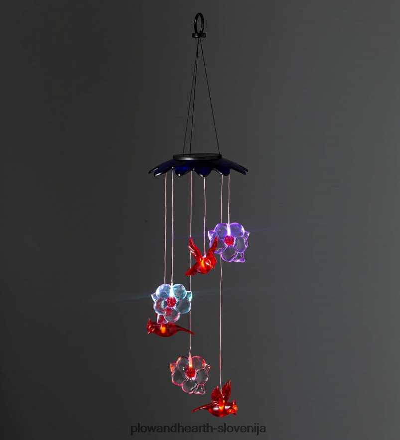 solarni mobilnik, ki spreminja barvo, s kardinali in rožami Plow & Hearth 2V4608303 dvorišče & vrt