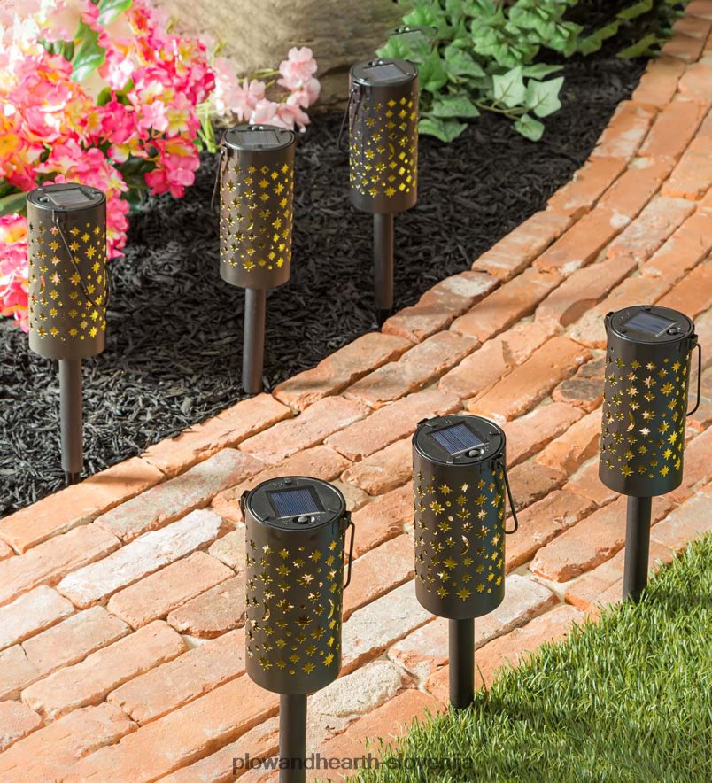 nebesne solarne LED potne luči s senco, komplet 6 kom Plow & Hearth 2V4608462 dvorišče & vrt