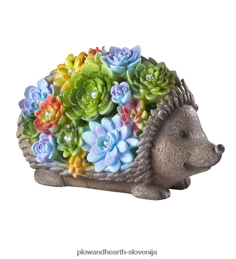 vrtni kip živali iz sočne smole, osvetljen s sončno svetlobo - jež Plow & Hearth 2V4608221 dvorišče & vrt