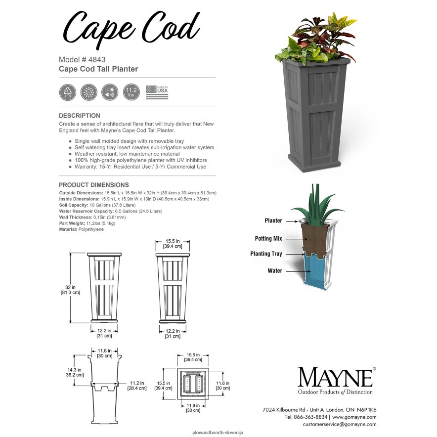 lexington visok samozalivalni sadilnik - bel Plow & Hearth 2V4608908 dvorišče & vrt