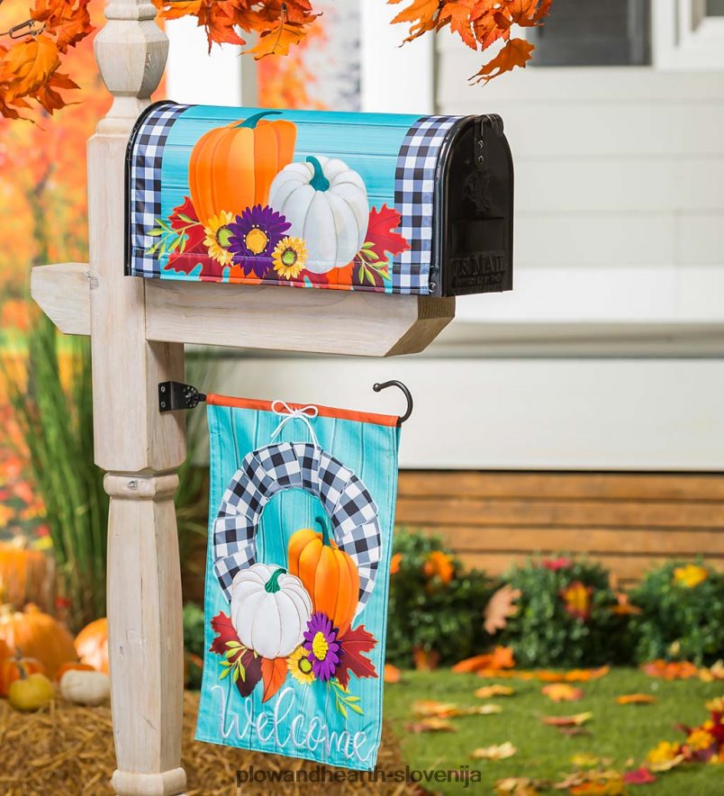 jesenski venec in platnena vrtna zastava iz bivoljega kara Plow & Hearth 2V4608568 dvorišče & vrt