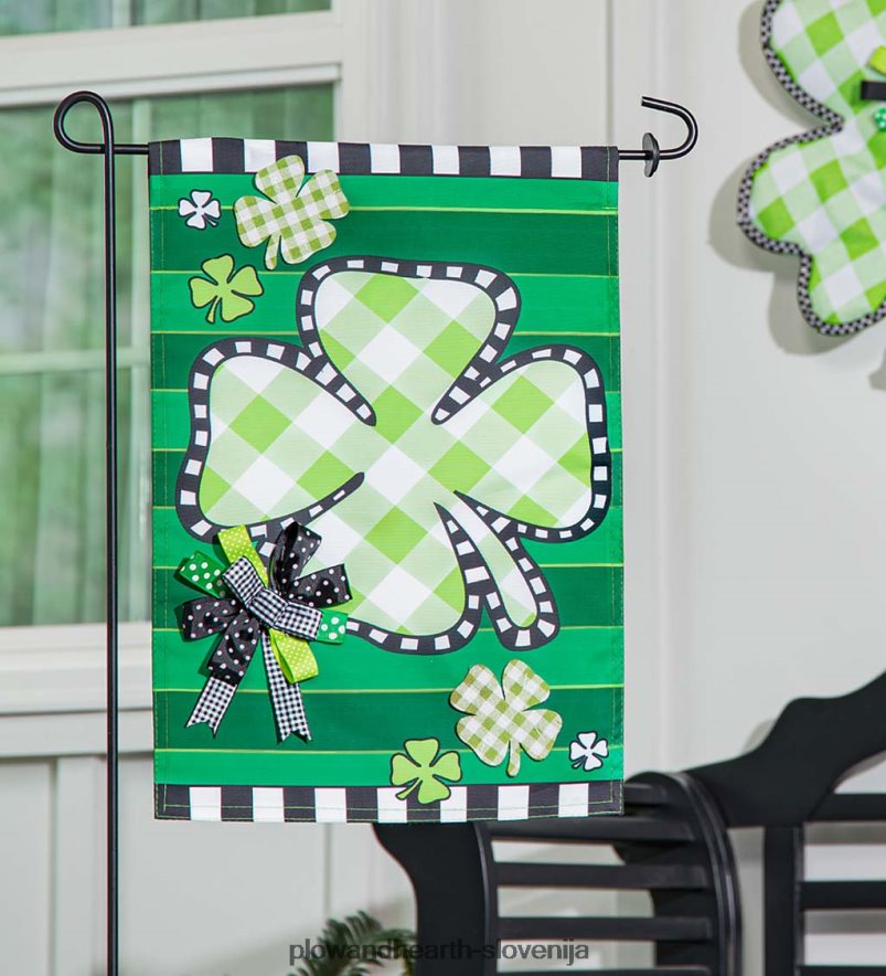 vrtna zastava z aplikacijo gingham deteljice Plow & Hearth 2V4608556 dvorišče & vrt