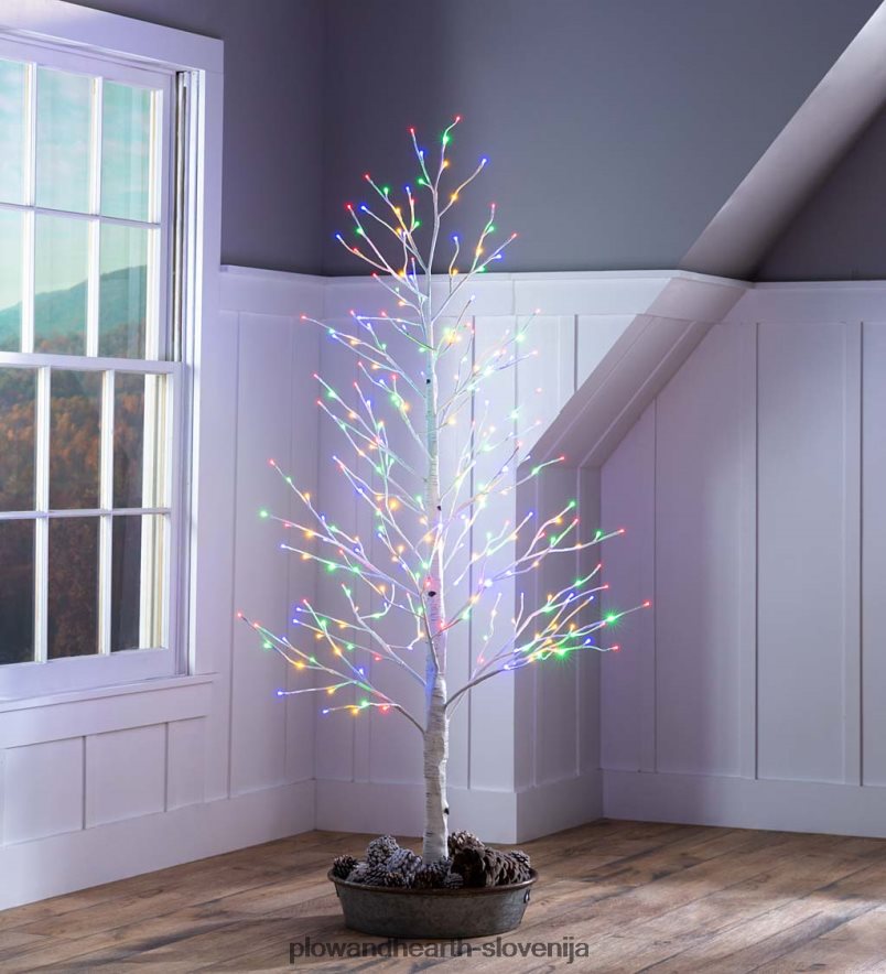 notranja/zunanja breza s toplo belo in večbarvnimi lučmi Plow & Hearth 2V46081481 gospodinjska posoda