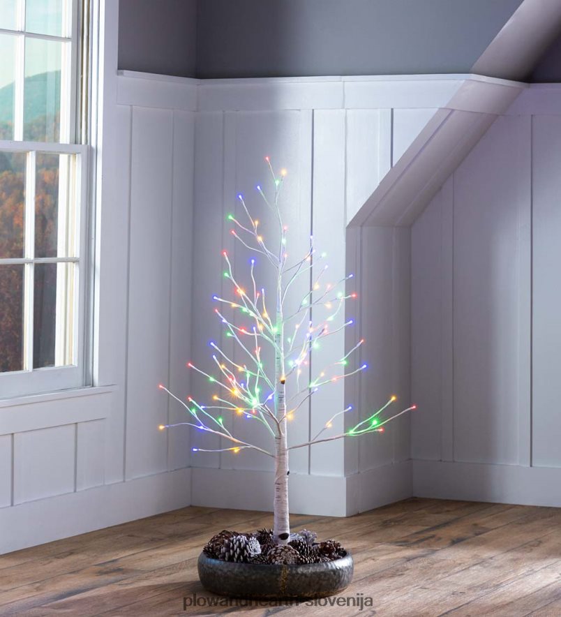 notranja/zunanja breza s toplo belo in večbarvnimi lučmi Plow & Hearth 2V46081481 gospodinjska posoda