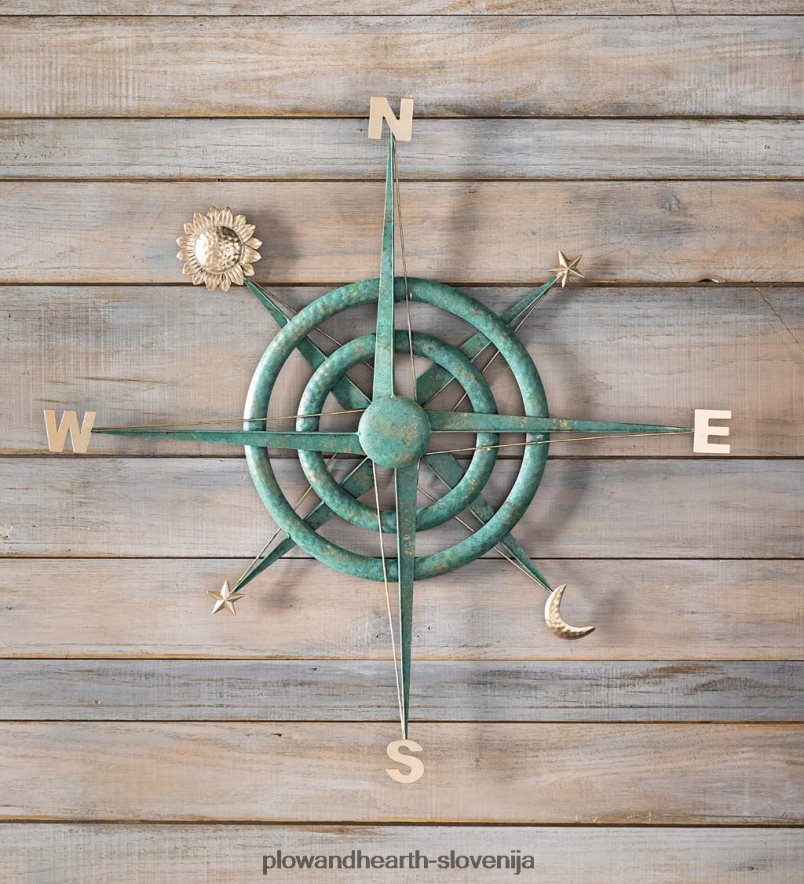 stenska umetnost iz kovinskega kompasa za notranjo/zunanjo uporabo Plow & Hearth 2V46081536 gospodinjska posoda