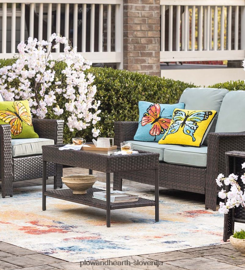 notranja/zunanja rumena polipropilenska blazina z metulji Plow & Hearth 2V46081269 gospodinjska posoda