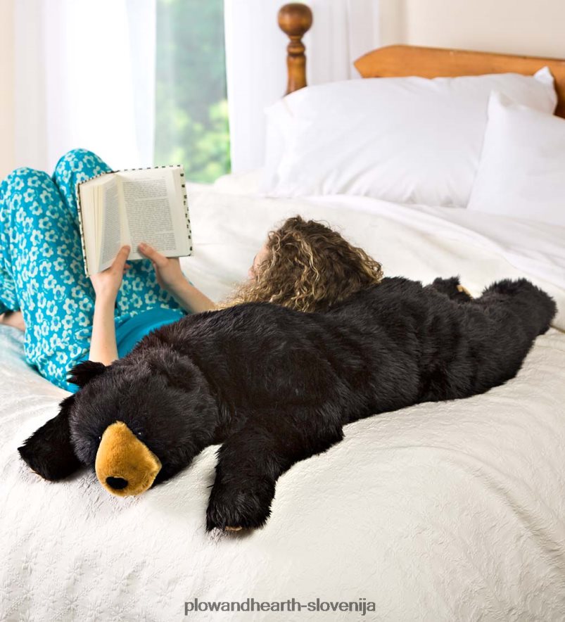 črni medved plišast vzglavnik za crkljanje živali - črn Plow & Hearth 2V46082349 gospodinjska posoda