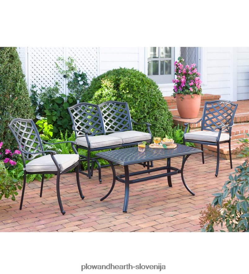 4-delna zunanja sedežna garnitura park grove iz litega aluminija z blazinami Plow & Hearth 2V46081132 gospodinjska posoda