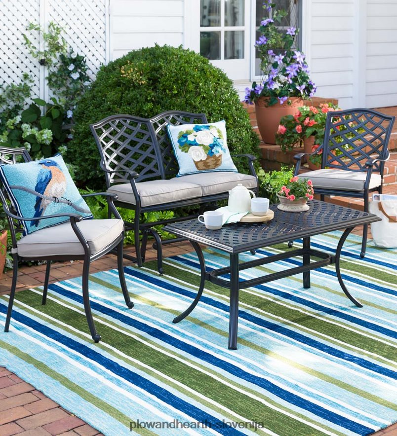 4-delna zunanja sedežna garnitura park grove iz litega aluminija z blazinami Plow & Hearth 2V46081132 gospodinjska posoda