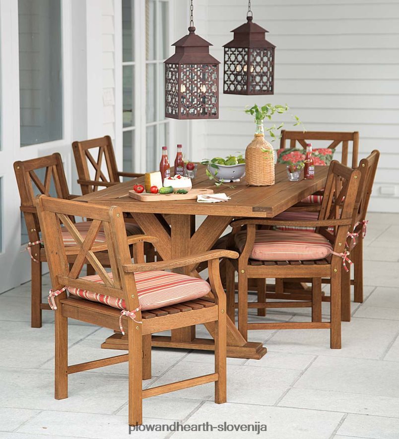 Claremont zunanje jedilno pohištvo, miza in stoli iz evkaliptusa Plow & Hearth 2V46081085 gospodinjska posoda