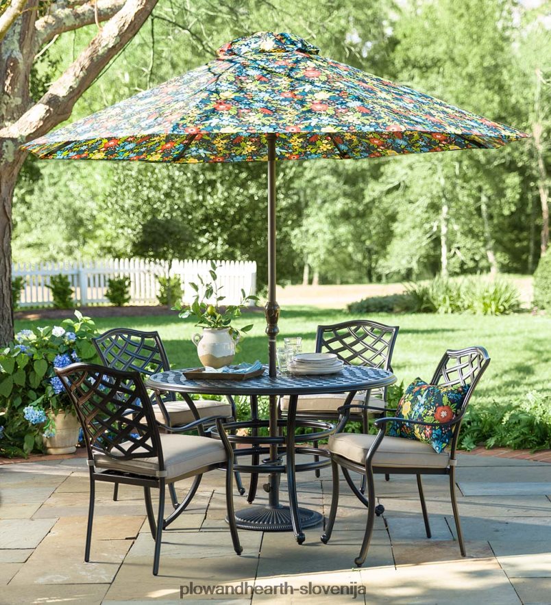 Zunanja 5-delna jedilna garnitura park grove iz litega aluminija z blazinami Plow & Hearth 2V46081149 gospodinjska posoda