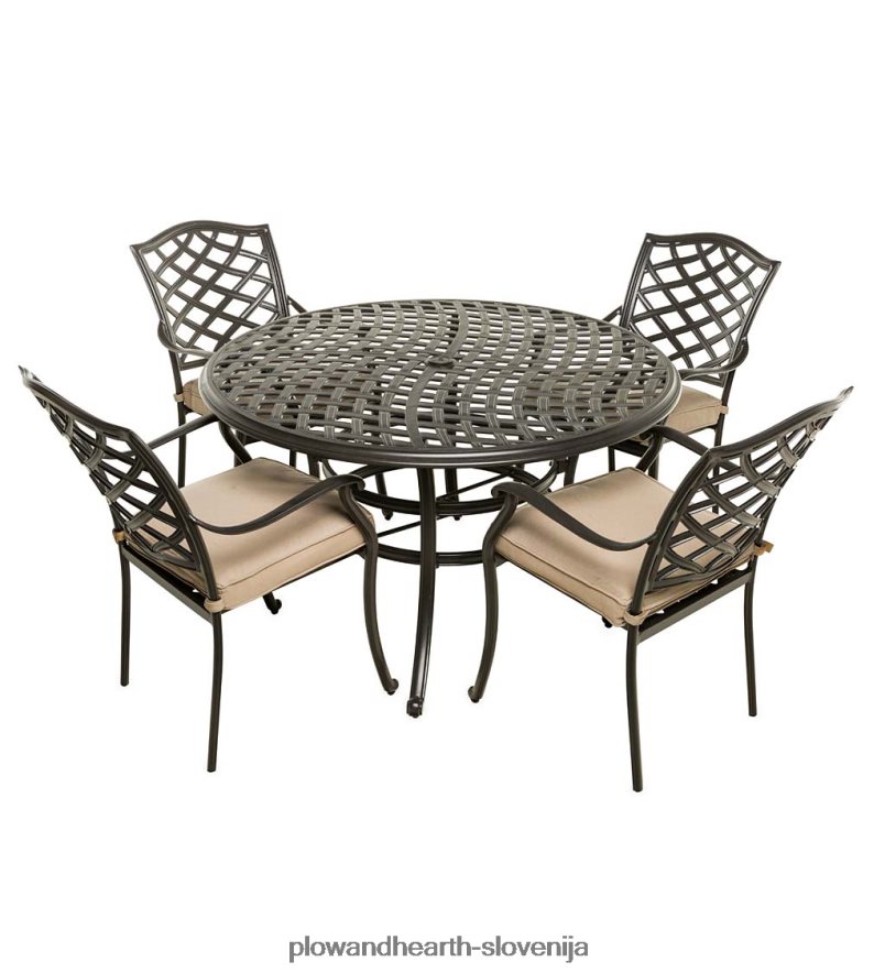 Zunanja 5-delna jedilna garnitura park grove iz litega aluminija z blazinami Plow & Hearth 2V46081149 gospodinjska posoda