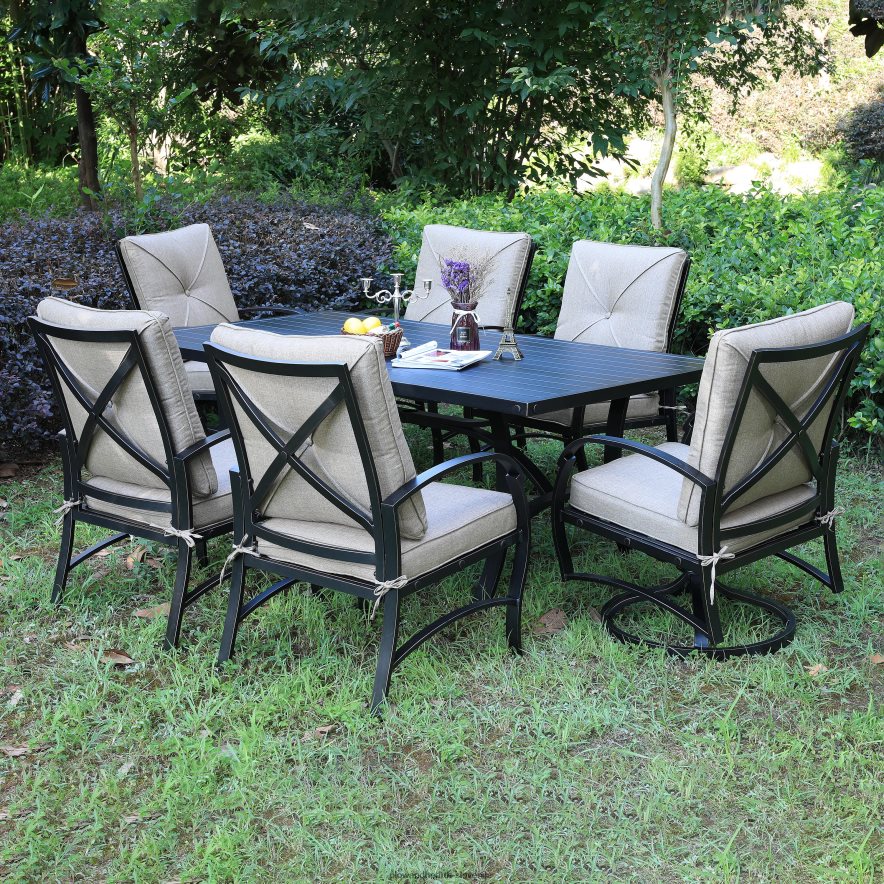 granada jedilna garnitura 7 delna s fotelji in vrtljivimi stoli - starinski bron Plow & Hearth 2V46081169 gospodinjska posoda