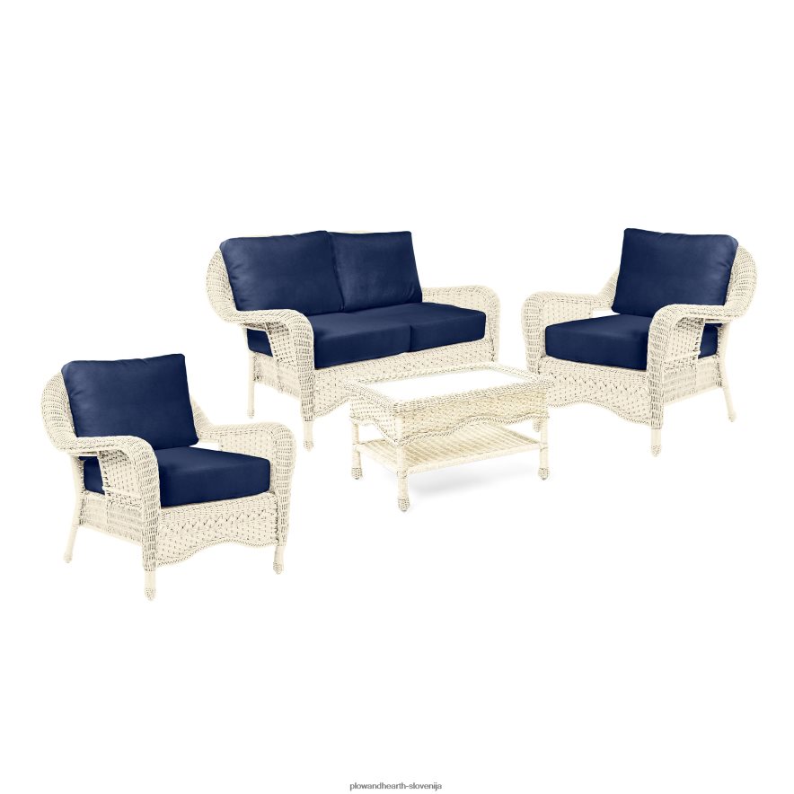 prospect hill outdoor pletena globoka sedežna garnitura za ljubezen z blazinami - oblak bela z gozdno zelenimi blazinami Plow & Hearth 2V46081097 gospodinjska posoda