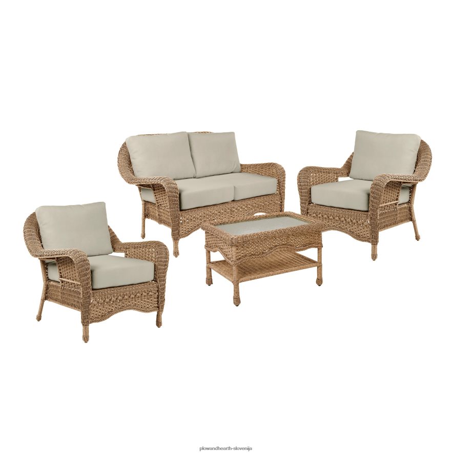 prospect hill outdoor pletena globoka sedežna garnitura za ljubezen z blazinami - oblak bela z gozdno zelenimi blazinami Plow & Hearth 2V46081097 gospodinjska posoda