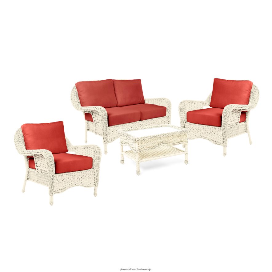 prospect hill outdoor pletena globoka sedežna garnitura za ljubezen z blazinami - oblak bela z gozdno zelenimi blazinami Plow & Hearth 2V46081097 gospodinjska posoda