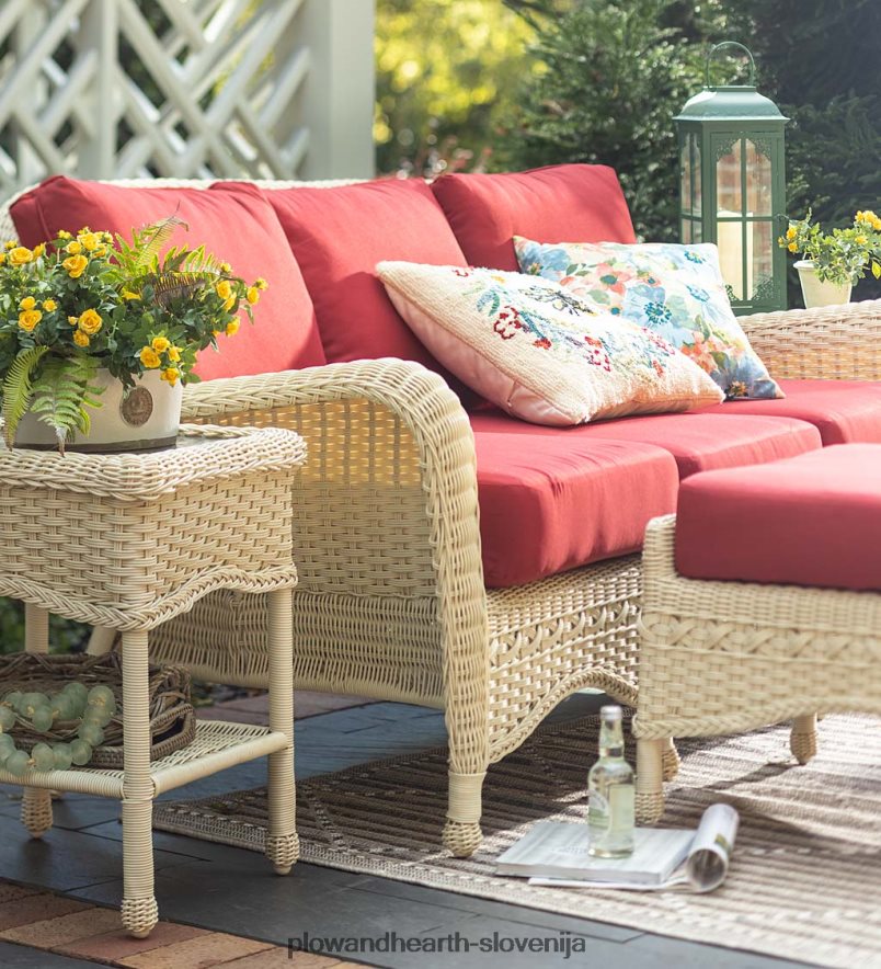 prospect hill zunanja pletena sedežna garnitura z blazinami - oblak bela z gozdno zelenimi blazinami Plow & Hearth 2V46081078 gospodinjska posoda