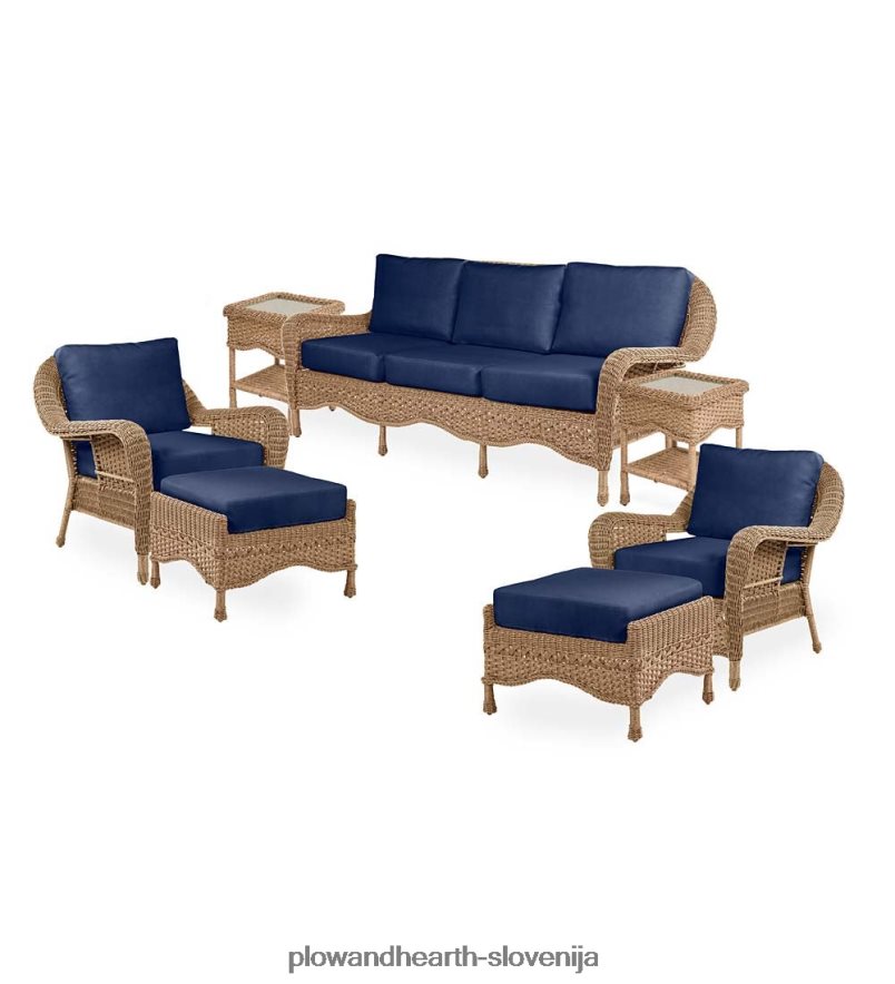 prospect hill zunanja pletena sedežna garnitura z blazinami - oblak bela z gozdno zelenimi blazinami Plow & Hearth 2V46081078 gospodinjska posoda