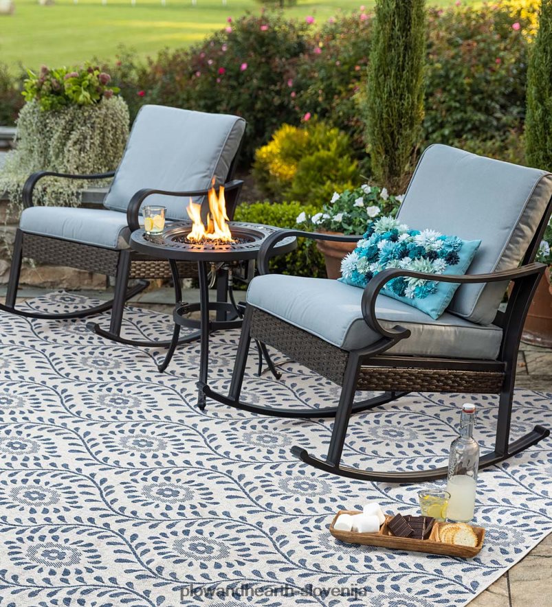 syracuse pleteni gugalni stoli in pomožna mizica za ognjišče, 3-delni set Plow & Hearth 2V46081100 gospodinjska posoda