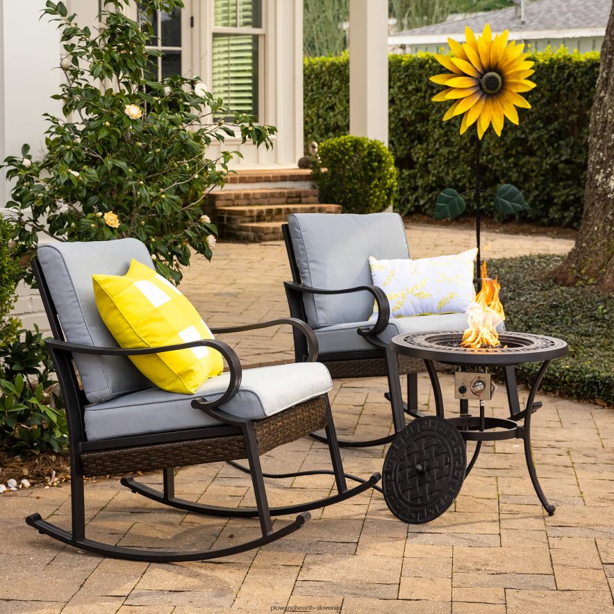 syracuse pleteni gugalni stoli in pomožna mizica za ognjišče, 3-delni set Plow & Hearth 2V46081100 gospodinjska posoda