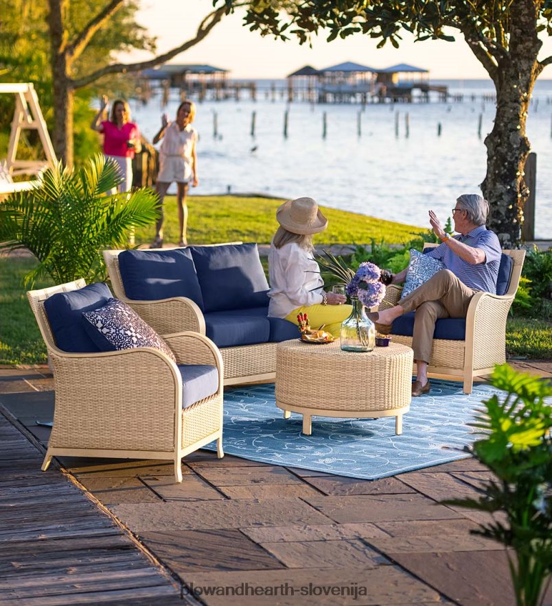 Štiridelni komplet iz vrbovega protja urbanna driftwood z blazinami - polnočna mornarica Plow & Hearth 2V46081158 gospodinjska posoda