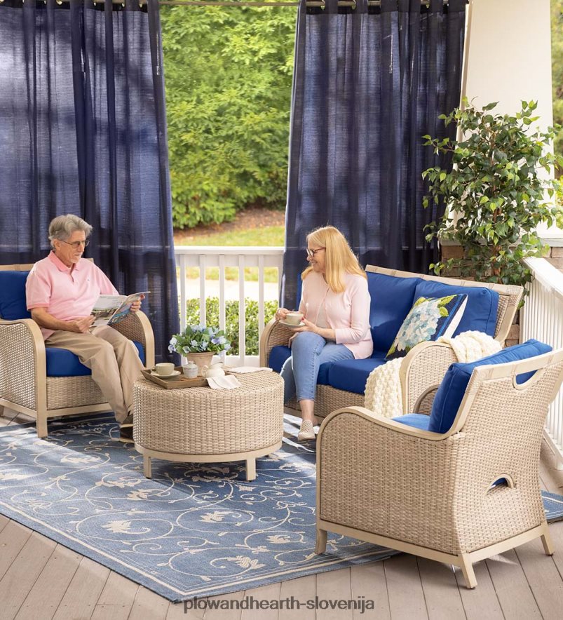 Štiridelni komplet iz vrbovega protja urbanna driftwood z blazinami - polnočna mornarica Plow & Hearth 2V46081158 gospodinjska posoda