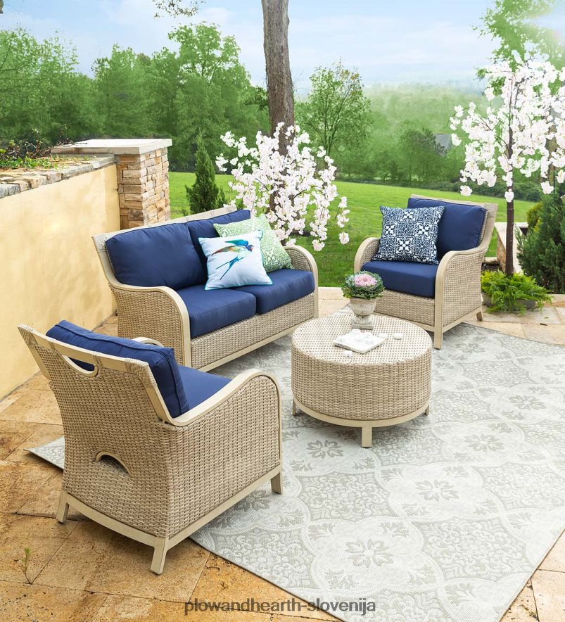 Štiridelni komplet iz vrbovega protja urbanna driftwood z blazinami - polnočna mornarica Plow & Hearth 2V46081158 gospodinjska posoda