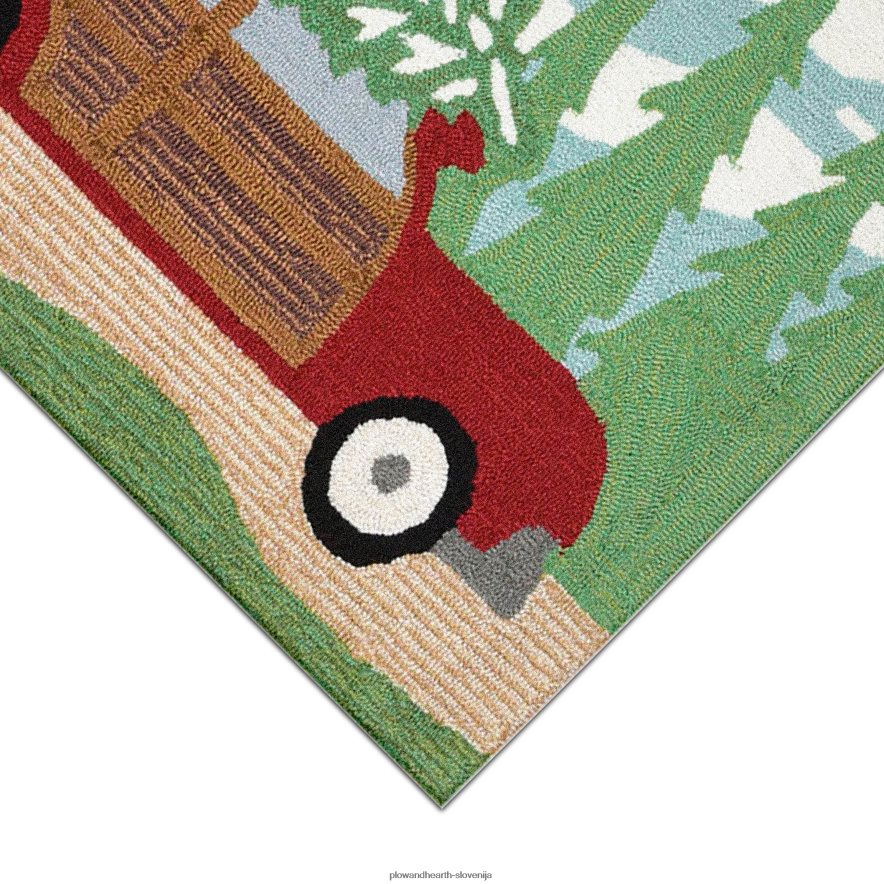 notranja/zunanja ročno zataknjena božična preproga s poudarkom na boru Plow & Hearth 2V46081321 gospodinjska posoda