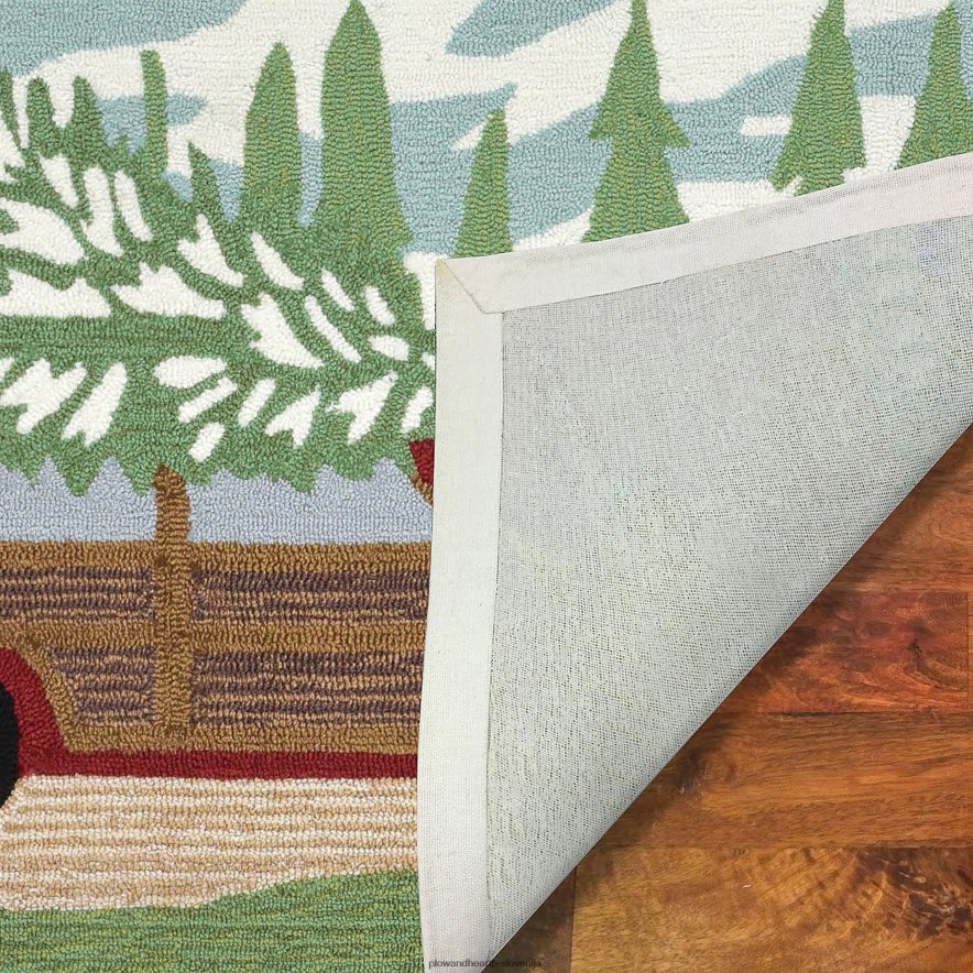 notranja/zunanja ročno zataknjena božična preproga s poudarkom na boru Plow & Hearth 2V46081321 gospodinjska posoda