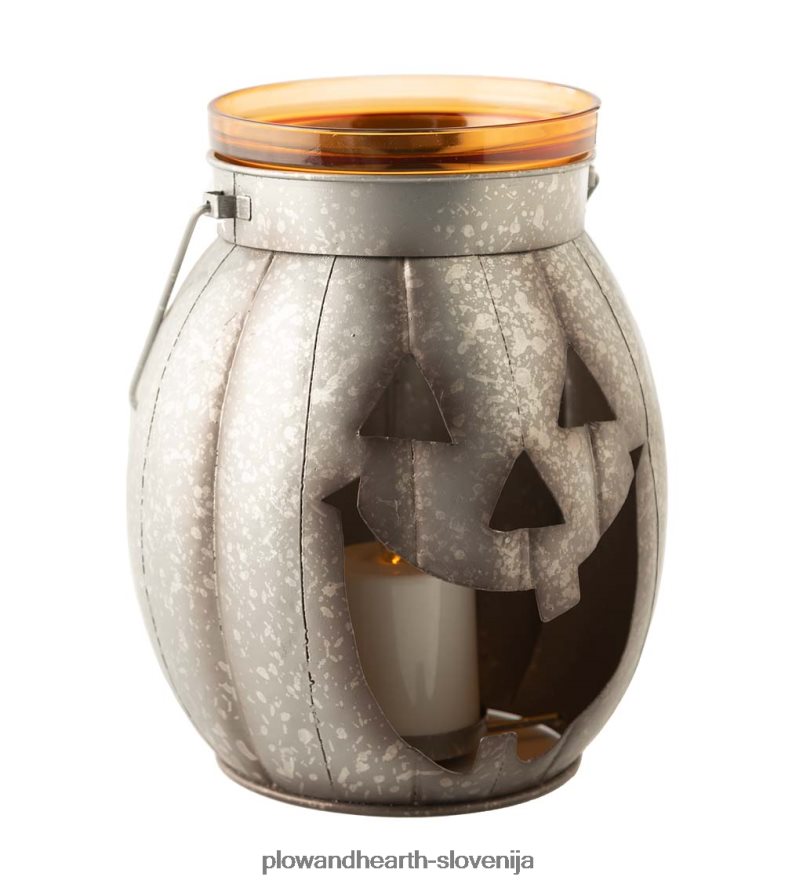 bučna kovinska lampijon za noč čarovnic z utripajočo led svečo - srebrna Plow & Hearth 2V46082423 gospodinjska posoda