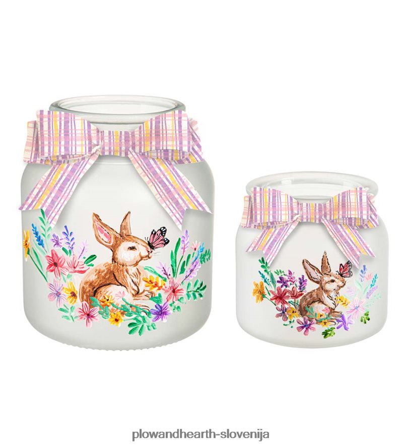 osvetljen steklen kozarec s pomladnim prizorom zajčka, komplet 2 Plow & Hearth 2V46082395 gospodinjska posoda
