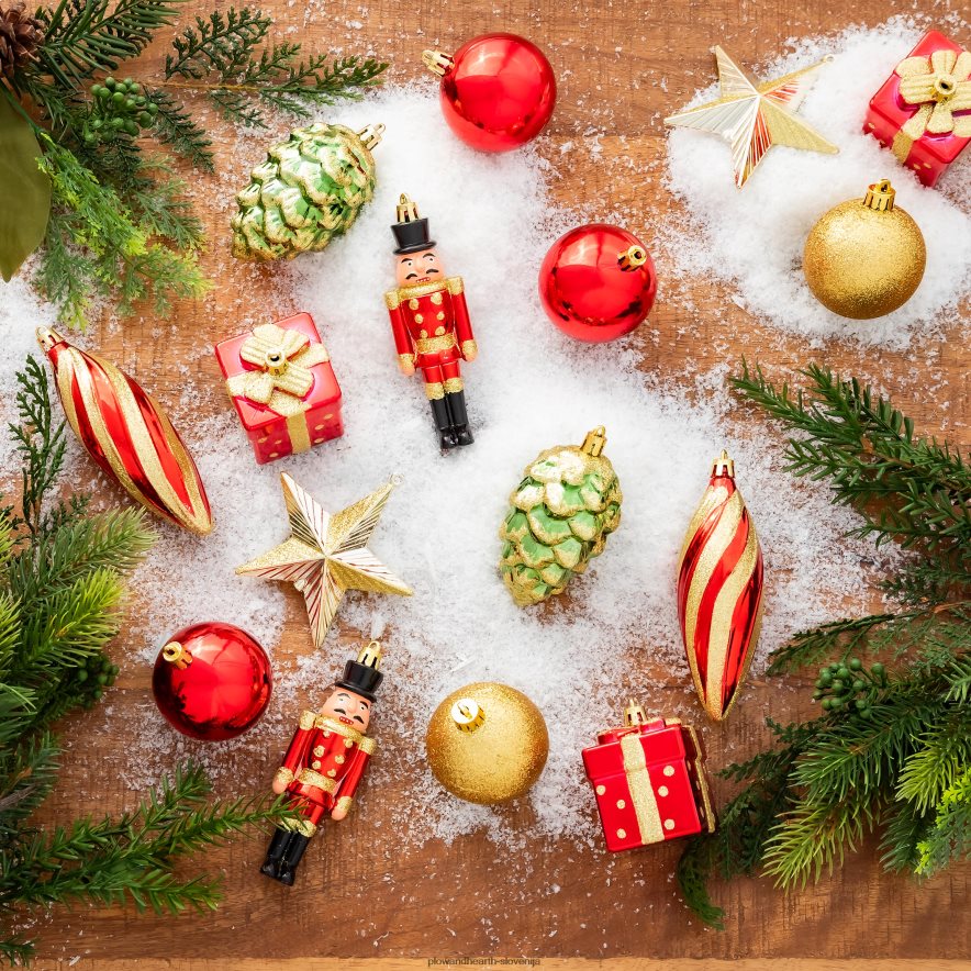 rdeče/zlati nelomljivi okraski za božično drevo, 20 kos. Plow & Hearth 2V46082329 gospodinjska posoda