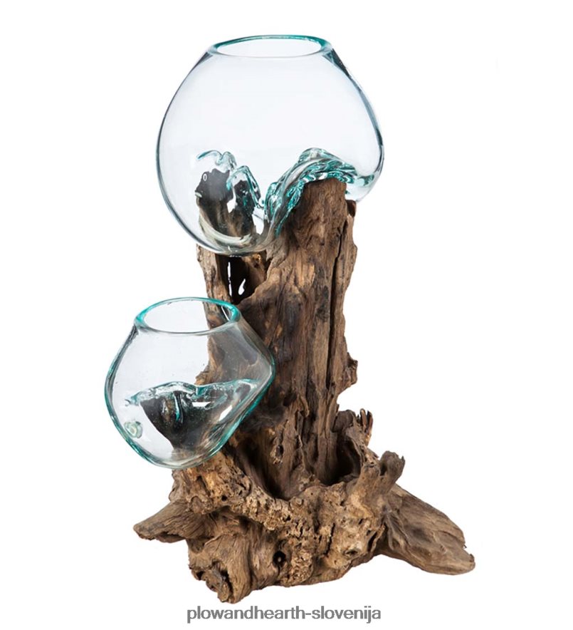 ročno izdelan dvojni stekleni sadilnik na visečem lesu Plow & Hearth 2V46082346 gospodinjska posoda